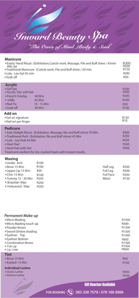 Ascot Spa Menu Page 01